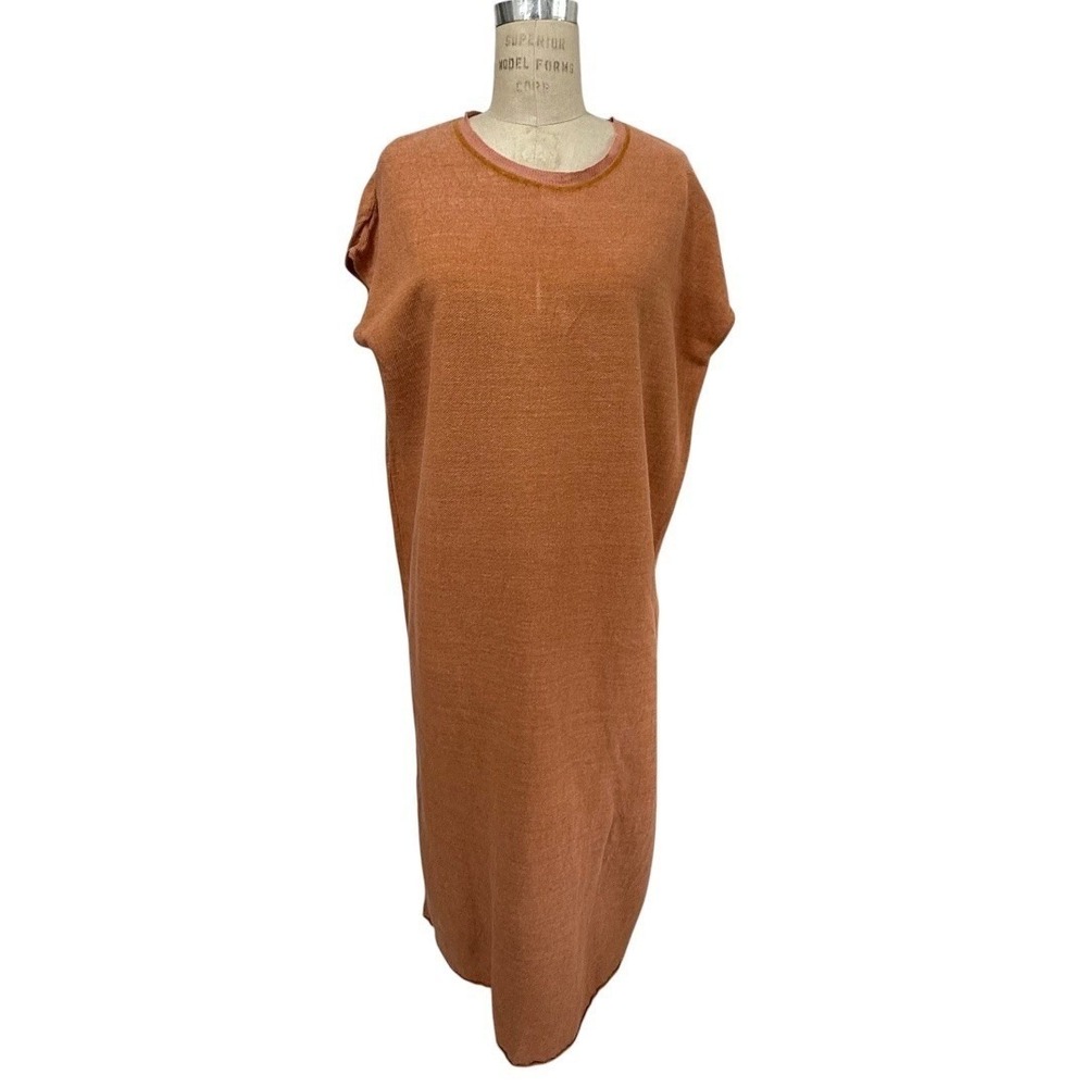 Babaa Dress Womens One Size 100% Linen Terracotta Orange & Salmon Made in Spain
